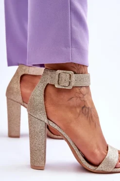 Boto Sandały Damskie Na Słupku Ciemny Złoty Brokat Joalice