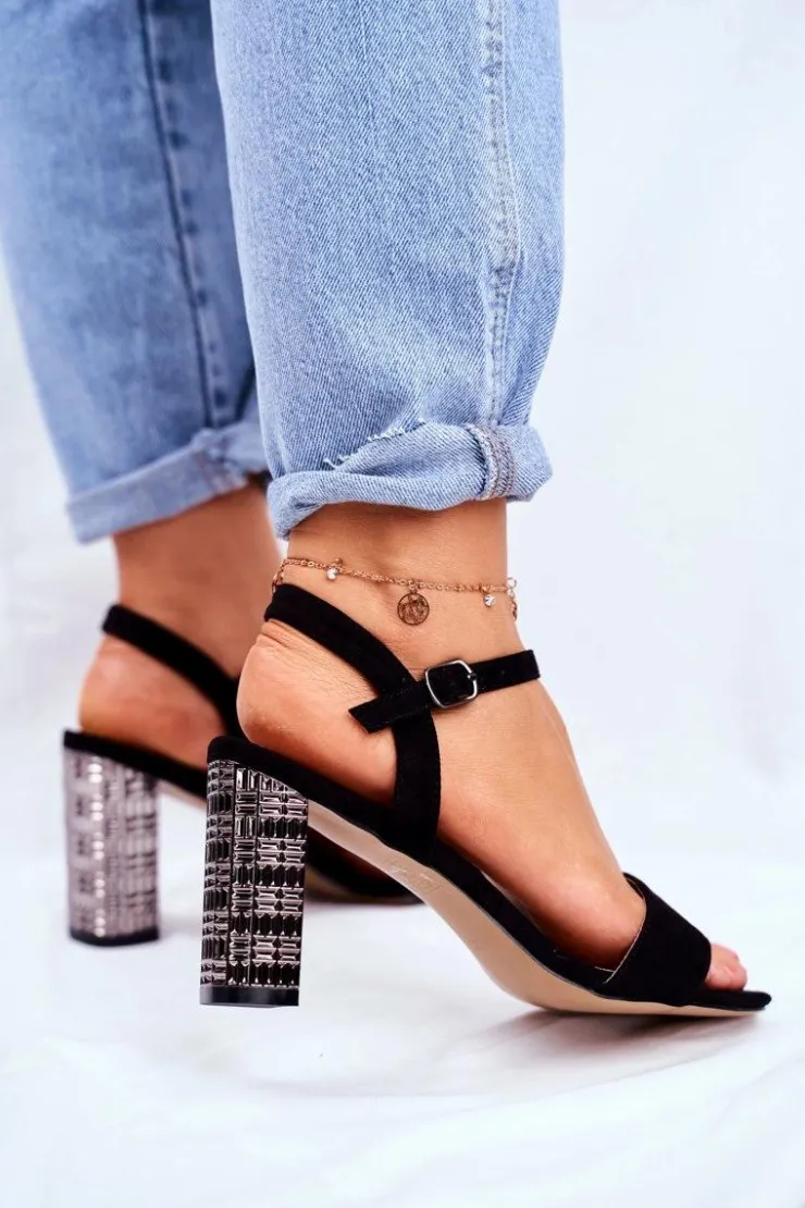 Damskie buty S.Barski Sandały Na Obcasie*Sandały Damskie Na Słupku Czarne Barski Baskila