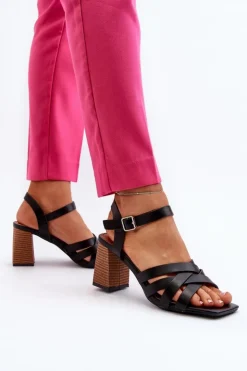 Boto Sandały Na Słupku|Sandały Na Obcasie*Sandały Damskie Na Słupku Czarne Opifiana Czarny