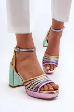 Clearance Damskie buty S.Barski Sandały Damskie Na Słupku D&A CR920 Multikolor Wielokolorowy