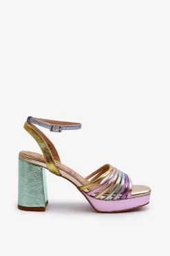 Clearance Damskie buty S.Barski Sandały Damskie Na Słupku D&A CR920 Multikolor Wielokolorowy