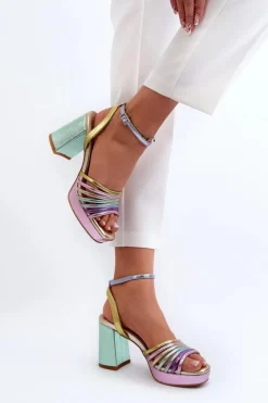 Clearance Damskie buty S.Barski Sandały Damskie Na Słupku D&A CR920 Multikolor Wielokolorowy