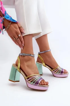 Clearance Damskie buty S.Barski Sandały Damskie Na Słupku D&A CR920 Multikolor Wielokolorowy