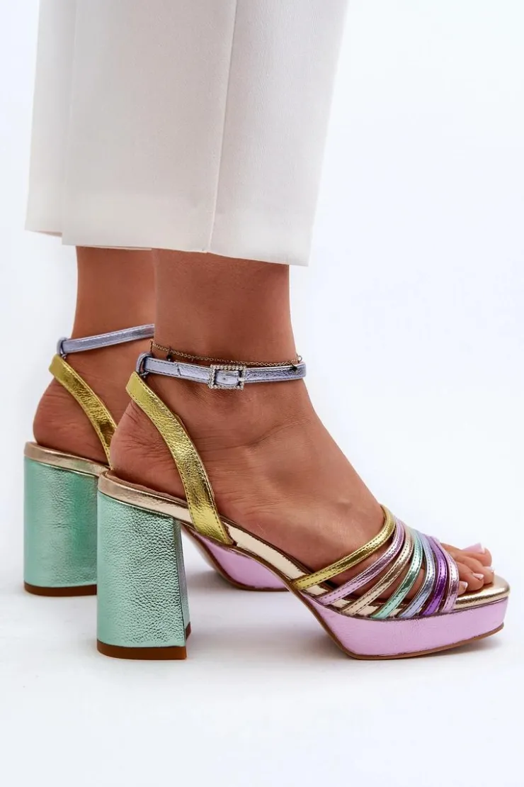 Clearance Damskie buty S.Barski Sandały Damskie Na Słupku D&A CR920 Multikolor Wielokolorowy