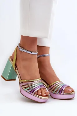 Clearance Damskie buty S.Barski Sandały Damskie Na Słupku D&A CR920 Multikolor Wielokolorowy