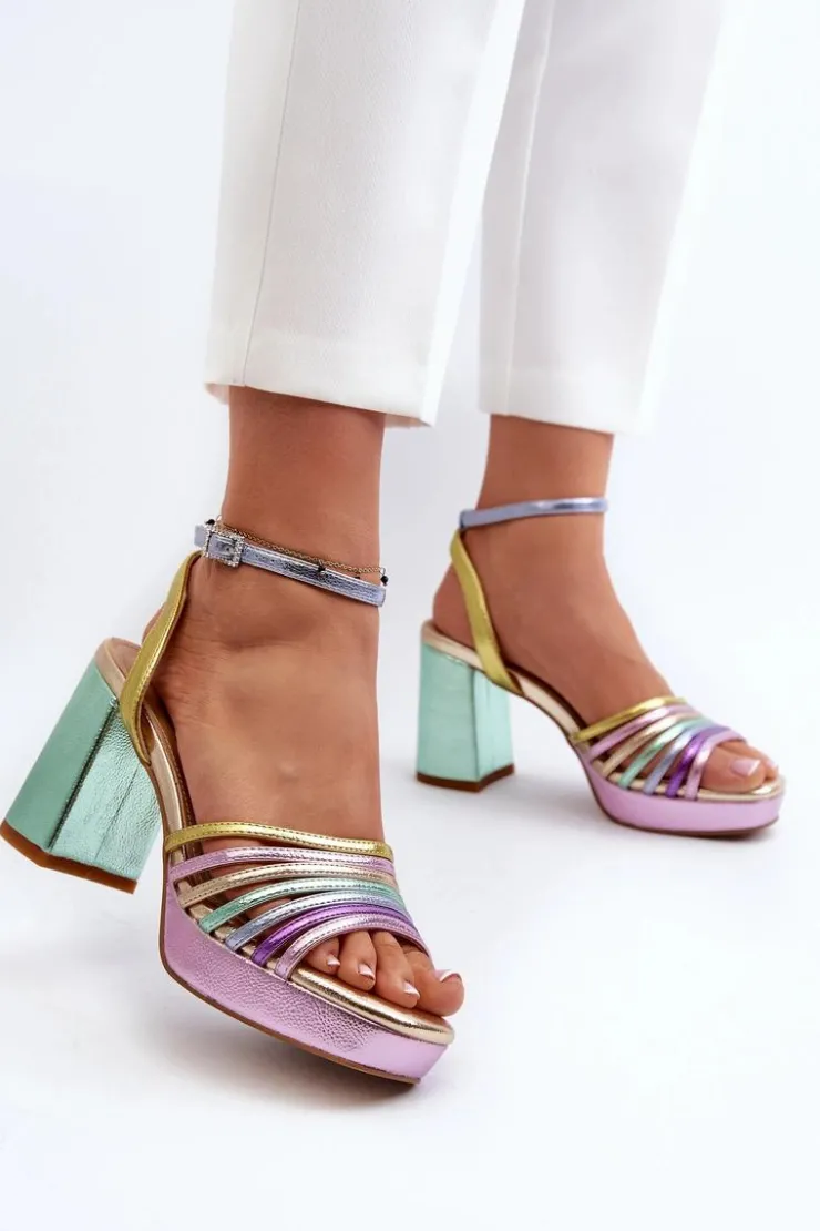 Clearance Damskie buty S.Barski Sandały Damskie Na Słupku D&A CR920 Multikolor Wielokolorowy