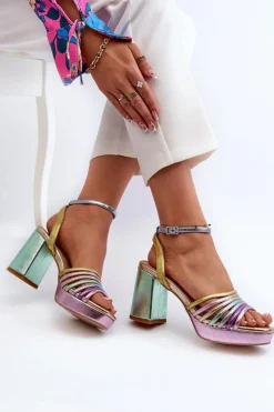 Clearance Damskie buty S.Barski Sandały Damskie Na Słupku D&A CR920 Multikolor Wielokolorowy