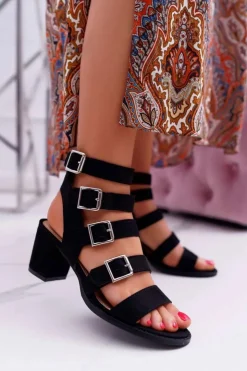 Hot Boto Sandały Damskie Na Słupku Gladiatorki Zamsz Czarne Nella