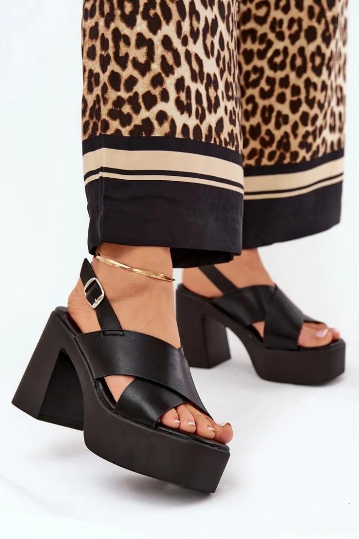 Boto Sandały Na Słupku|Sandały Na Obcasie*Sandały Damskie Na Słupku I Platformie Z Eko Skóry Czarne Annavin