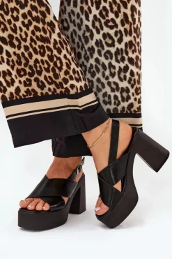 Boto Sandały Na Słupku|Sandały Na Obcasie*Sandały Damskie Na Słupku I Platformie Z Eko Skóry Czarne Annavin