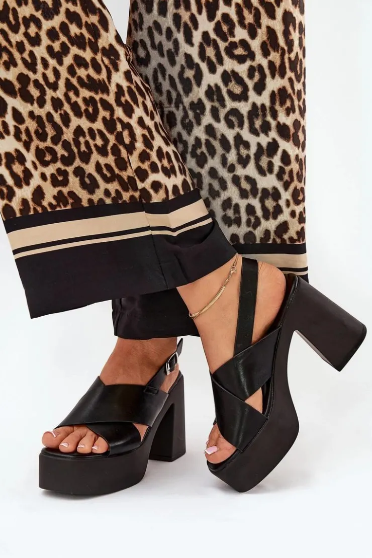 Boto Sandały Na Słupku|Sandały Na Obcasie*Sandały Damskie Na Słupku I Platformie Z Eko Skóry Czarne Annavin