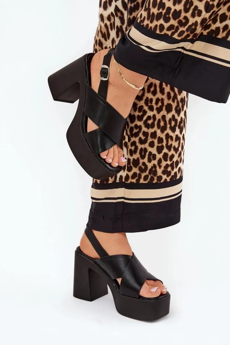 Boto Sandały Na Słupku|Sandały Na Obcasie*Sandały Damskie Na Słupku I Platformie Z Eko Skóry Czarne Annavin