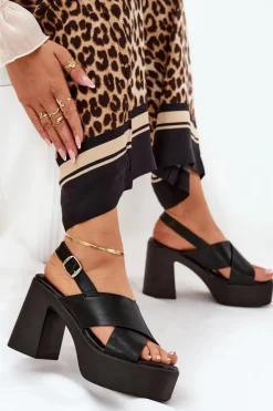 Boto Sandały Na Słupku|Sandały Na Obcasie*Sandały Damskie Na Słupku I Platformie Z Eko Skóry Czarne Annavin