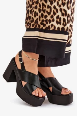 Boto Sandały Na Słupku|Sandały Na Obcasie*Sandały Damskie Na Słupku I Platformie Z Eko Skóry Czarne Annavin