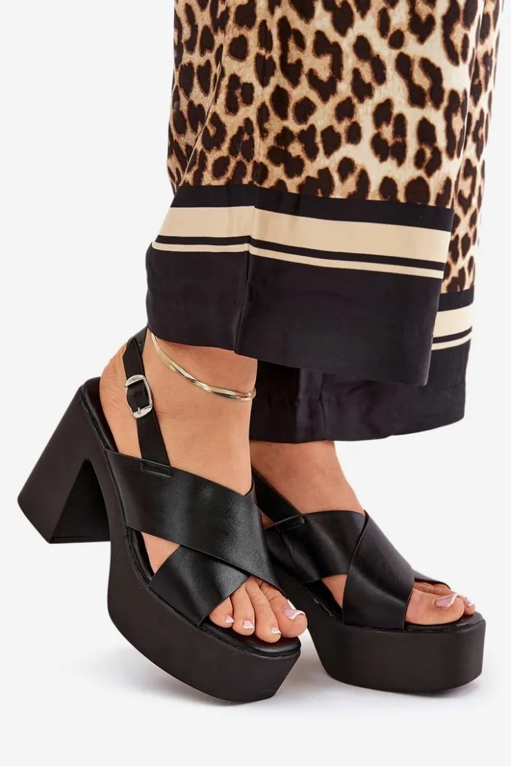 Boto Sandały Na Słupku|Sandały Na Obcasie*Sandały Damskie Na Słupku I Platformie Z Eko Skóry Czarne Annavin