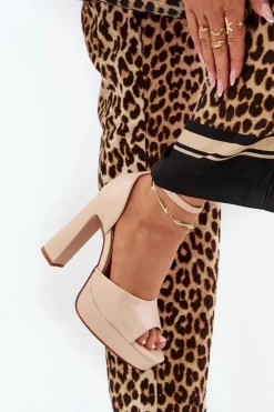 Boto Sandały Na Słupku|Sandały Na Obcasie*Sandały Damskie Na Słupku I Platformie Eko Skórzane Beżowe Lomman Beżowy