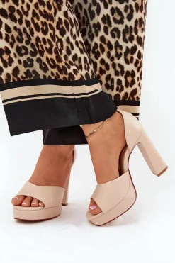 Boto Sandały Na Słupku|Sandały Na Obcasie*Sandały Damskie Na Słupku I Platformie Eko Skórzane Beżowe Lomman Beżowy