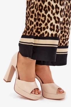 Boto Sandały Na Słupku|Sandały Na Obcasie*Sandały Damskie Na Słupku I Platformie Eko Skórzane Beżowe Lomman Beżowy