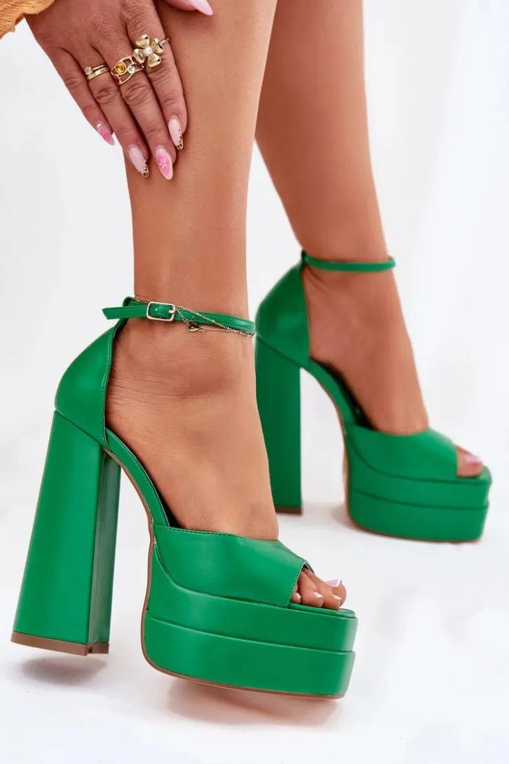 Damskie Boto Sandały Damskie Na Słupku I Platformie Zielone Beloria