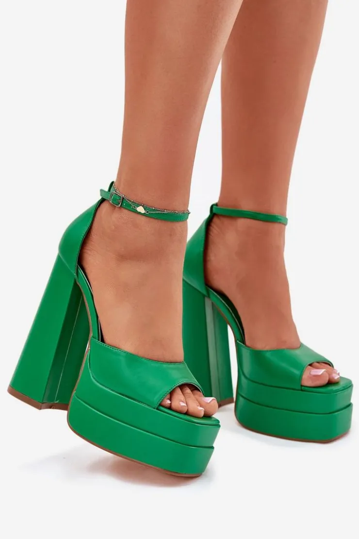 Damskie Boto Sandały Damskie Na Słupku I Platformie Zielone Beloria