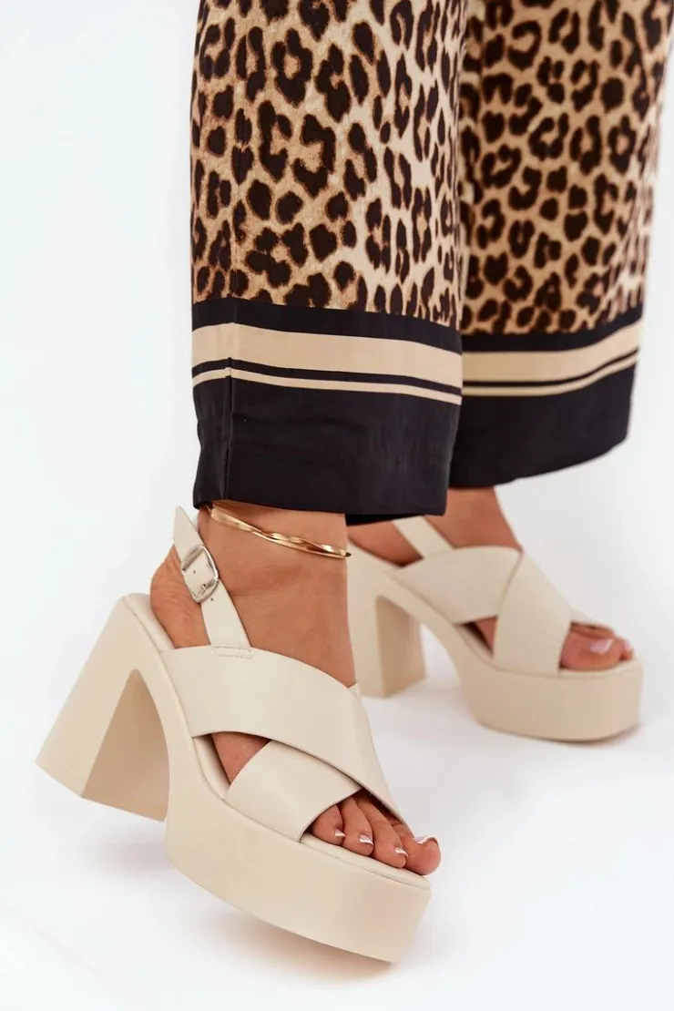 Damskie Boto Sandały Damskie Na Słupku I Platformie Z Eko Skóry Jasnobeżowe Annavin