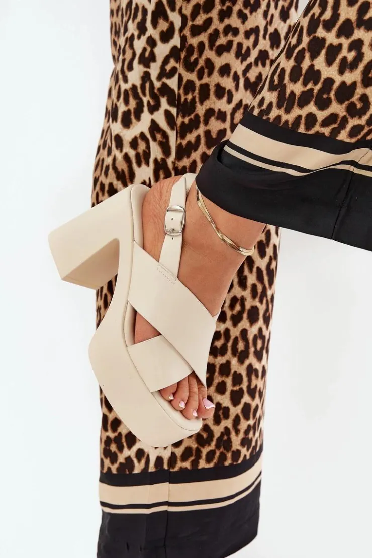 Damskie Boto Sandały Damskie Na Słupku I Platformie Z Eko Skóry Jasnobeżowe Annavin