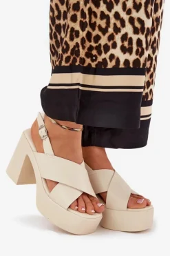Damskie Boto Sandały Damskie Na Słupku I Platformie Z Eko Skóry Jasnobeżowe Annavin
