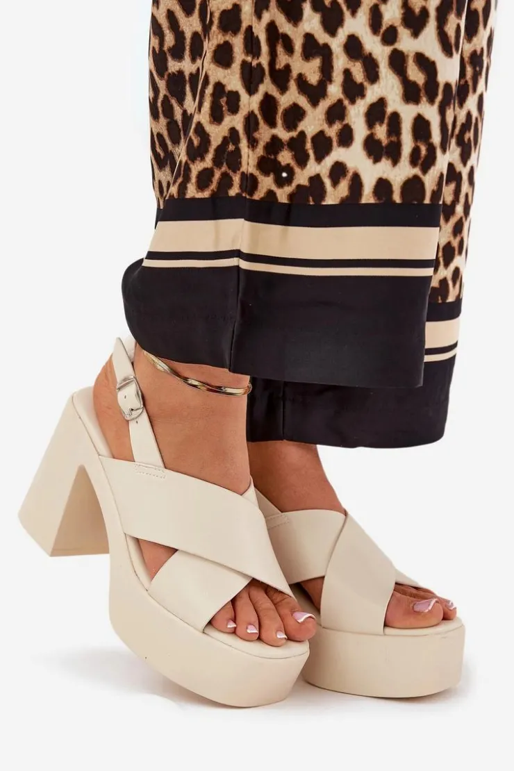 Damskie Boto Sandały Damskie Na Słupku I Platformie Z Eko Skóry Jasnobeżowe Annavin