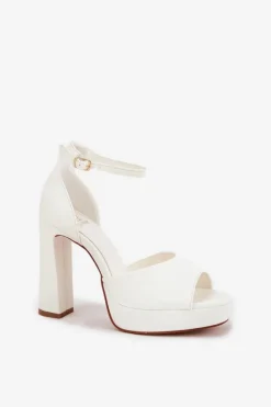 Best Boto Sandały Damskie Na Słupku I Platformie Eko Skórzane Białe Lomman