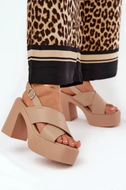 Damskie Boto Sandały Damskie Na Słupku I Platformie Z Eko Skóry Khaki Annavin