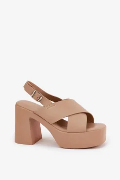 Damskie Boto Sandały Damskie Na Słupku I Platformie Z Eko Skóry Khaki Annavin