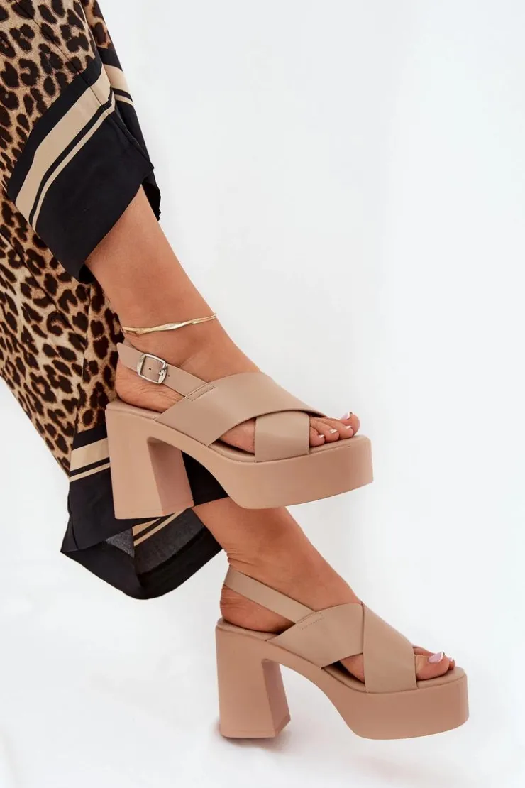 Damskie Boto Sandały Damskie Na Słupku I Platformie Z Eko Skóry Khaki Annavin