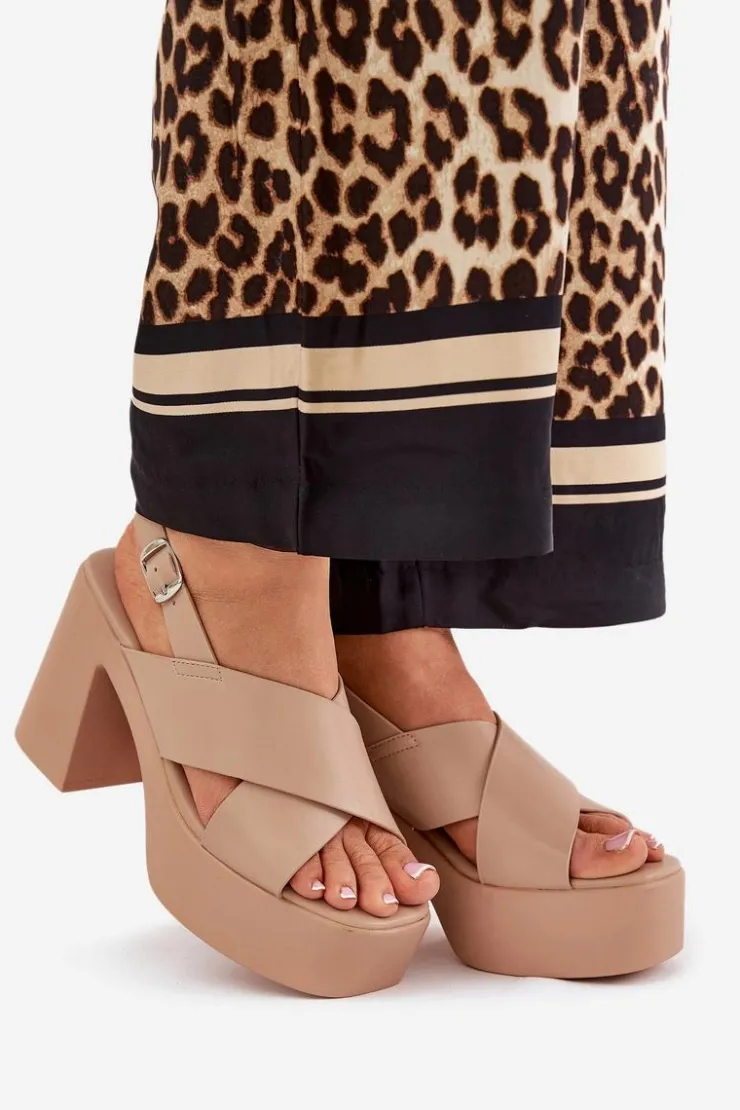 Damskie Boto Sandały Damskie Na Słupku I Platformie Z Eko Skóry Khaki Annavin