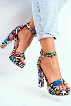 Damskie Boto Sandały Damskie Na Słupku Kolorowe Wężowe Figaro