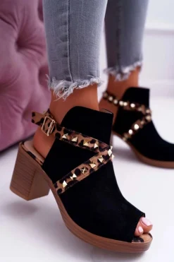 Boto Sandały Na Obcasie*Sandały Damskie Na Słupku Lu Boo Z Cholewką Czarne 318-30 Fiode