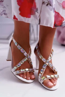 Online Boto Sandały Damskie Na Słupku Lu Boo Białe 8258-1 Vernee