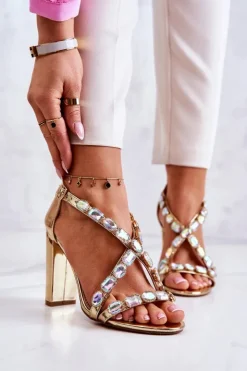 Damskie buty S.Barski Sandały Na Obcasie*Sandały Damskie Na Słupku Lu Boo Złote 8258-1 Vernee