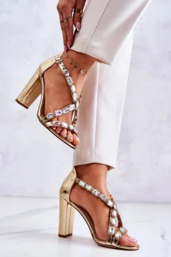 Damskie buty S.Barski Sandały Na Obcasie*Sandały Damskie Na Słupku Lu Boo Złote 8258-1 Vernee