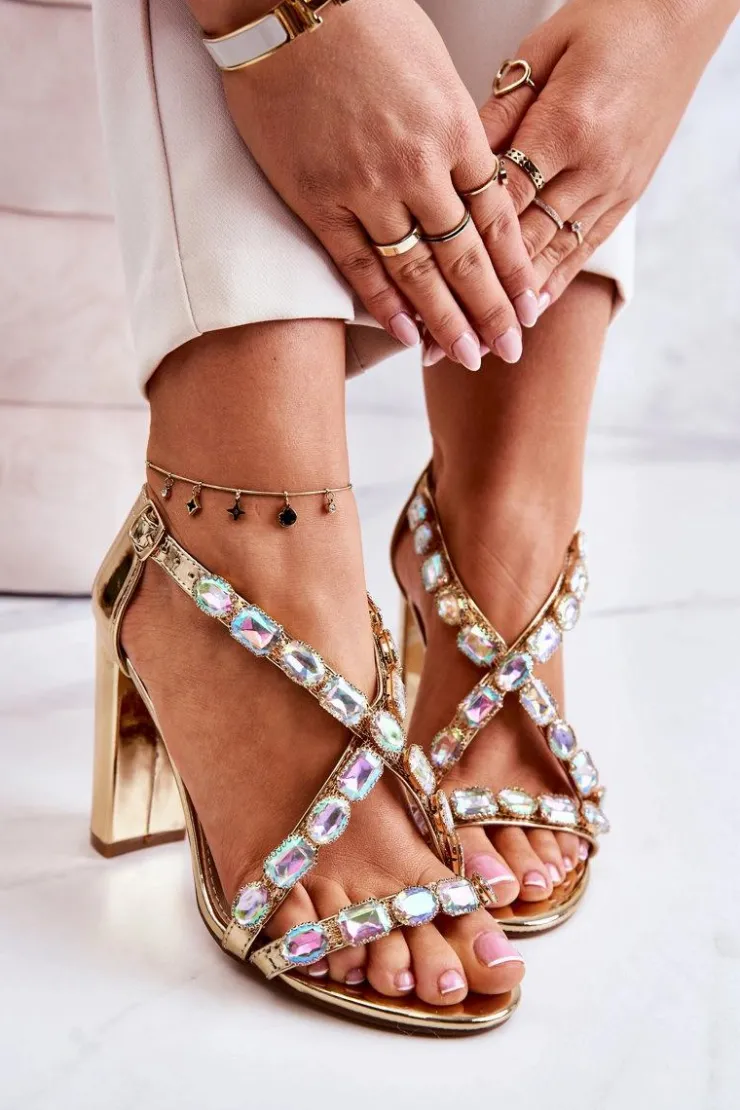 Damskie buty S.Barski Sandały Na Obcasie*Sandały Damskie Na Słupku Lu Boo Złote 8258-1 Vernee