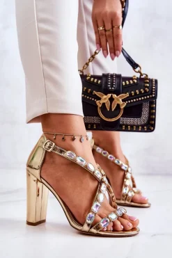 Damskie buty S.Barski Sandały Na Obcasie*Sandały Damskie Na Słupku Lu Boo Złote 8258-1 Vernee