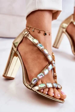 Damskie buty S.Barski Sandały Na Obcasie*Sandały Damskie Na Słupku Lu Boo Złote 8258-1 Vernee
