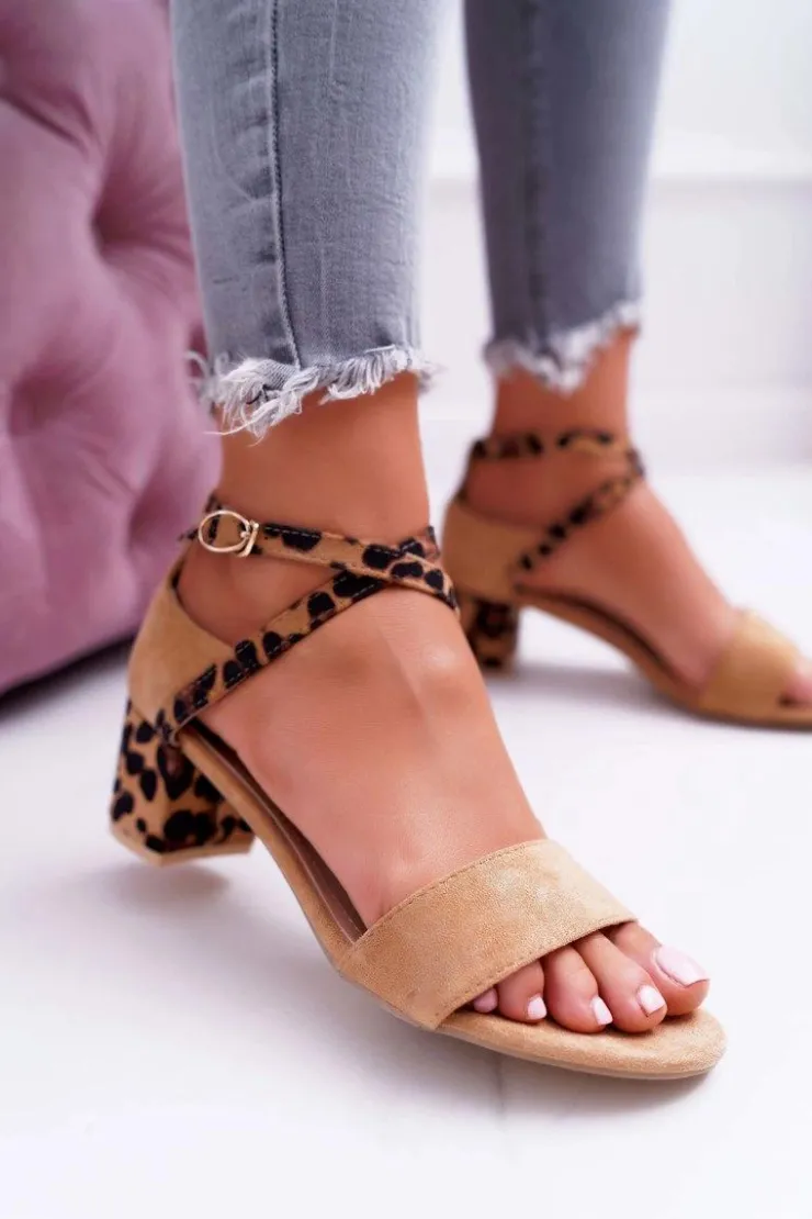 Boto Sandały Damskie Na Słupku Lu Boo Panterka Camel Fall In Love