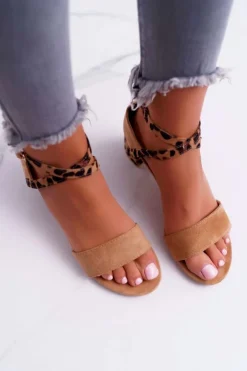 Boto Sandały Damskie Na Słupku Lu Boo Panterka Camel Fall In Love
