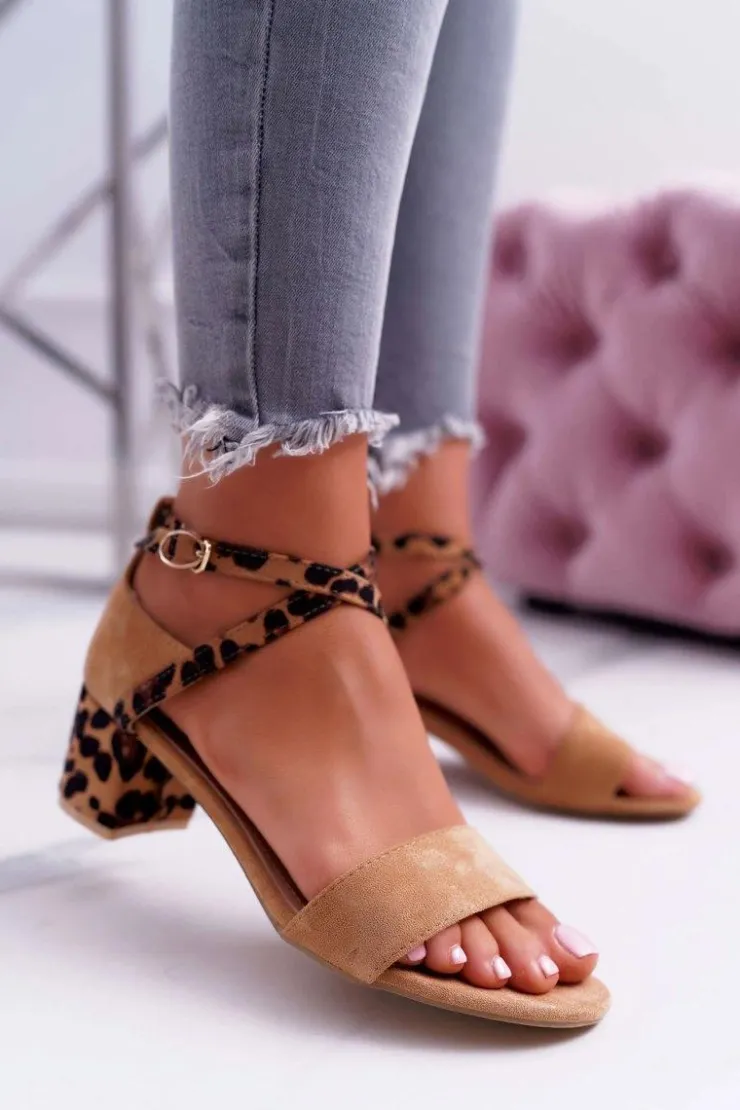 Boto Sandały Damskie Na Słupku Lu Boo Panterka Camel Fall In Love