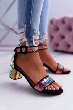 Damskie Boto Sandały Damskie Na Słupku Lu Boo Opalizujące Cekiny Czarne Tindal