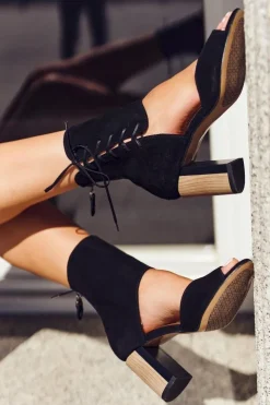 Damskie Maciejka Sandały Damskie Na Słupku Czarne Zamszowe 04122-01