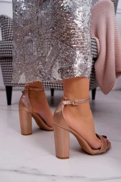 Boto Sandały Na Obcasie*Sandały Damskie Na Słupku Opalizujące Benzynowe Champagne Bipper