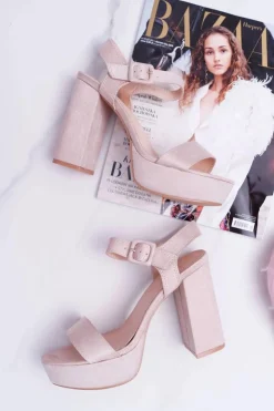 Damskie Boto Sandały Damskie Na Słupku Platforma Beżowe LaMondes