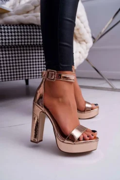 Outlet Boto Sandały Damskie Na Słupku Platforma Różowe Złoto Huran