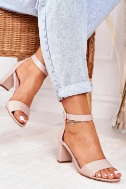 Evento Sandały Na Słupku|Sandały Na Obcasie*Sandały Damskie Na Słupku Pudrowy Róż Lexi Brązowy